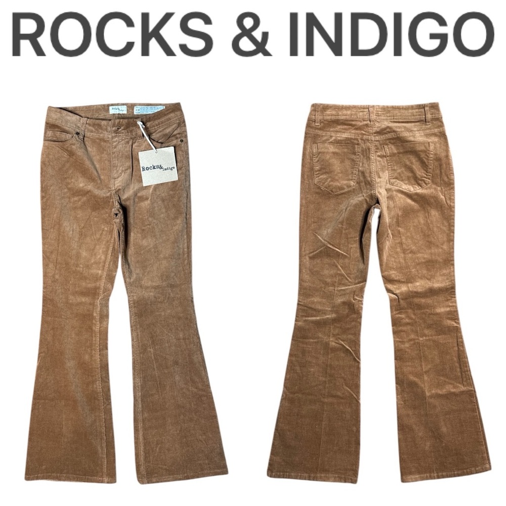 ROCK & INDIGO CARAMEL BROWN MID RISE FLARE LEG STRETCH CORD PANTS **NWT**